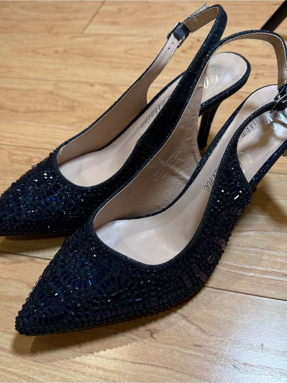 Lauren Lorraine Rachel Slingback Heels Womens 9 Navy Beaded Evening Pumps